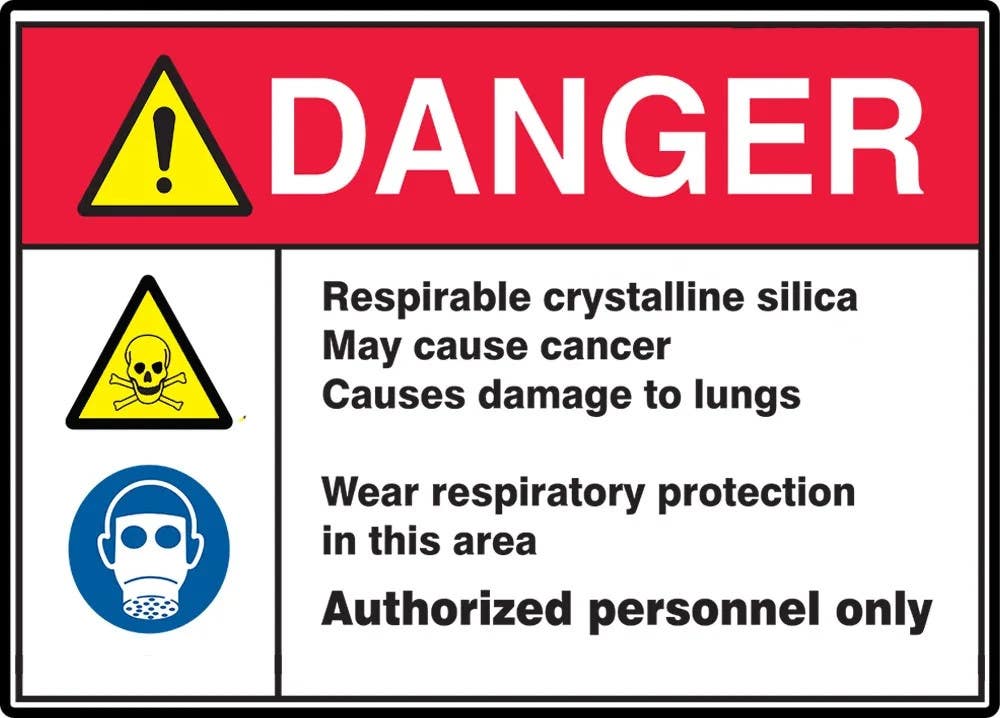 AccuformNMC MRAW10 ANSI ISO Danger Safety Sign, Respirable Crystalline Silica May Cause Cancer, Causes Damage To Lungs…
