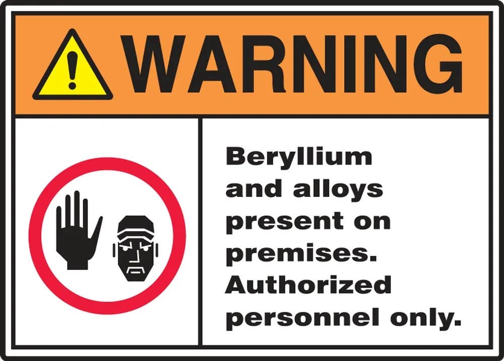 AccuformNMC MRAW340 ANSI Warning Safety Sign, Beryllium And Alloys Present On Premises..., 10" H x 14" W