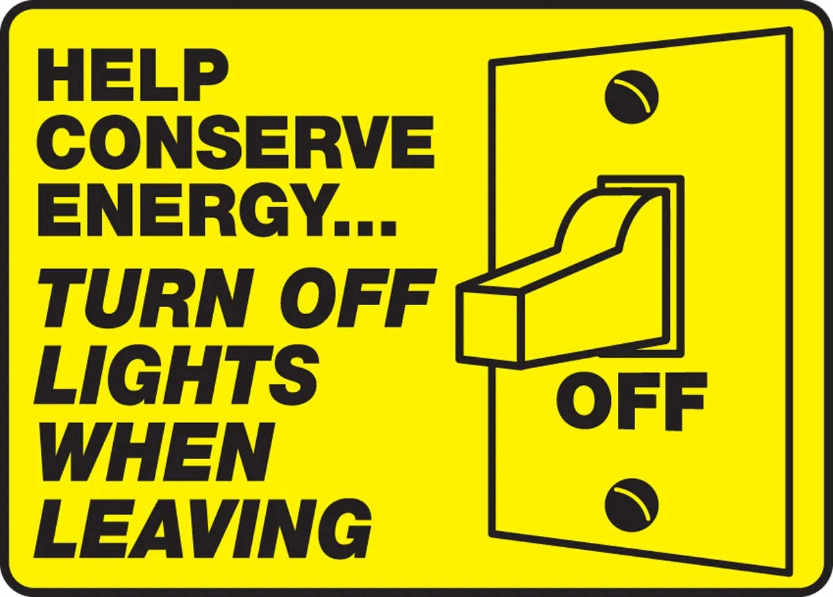 AccuformNMC MRCY502 Housekeeping Sign, Help Conserve Energy..., Turn Off Lights When Leaving, 10" H x 14" W