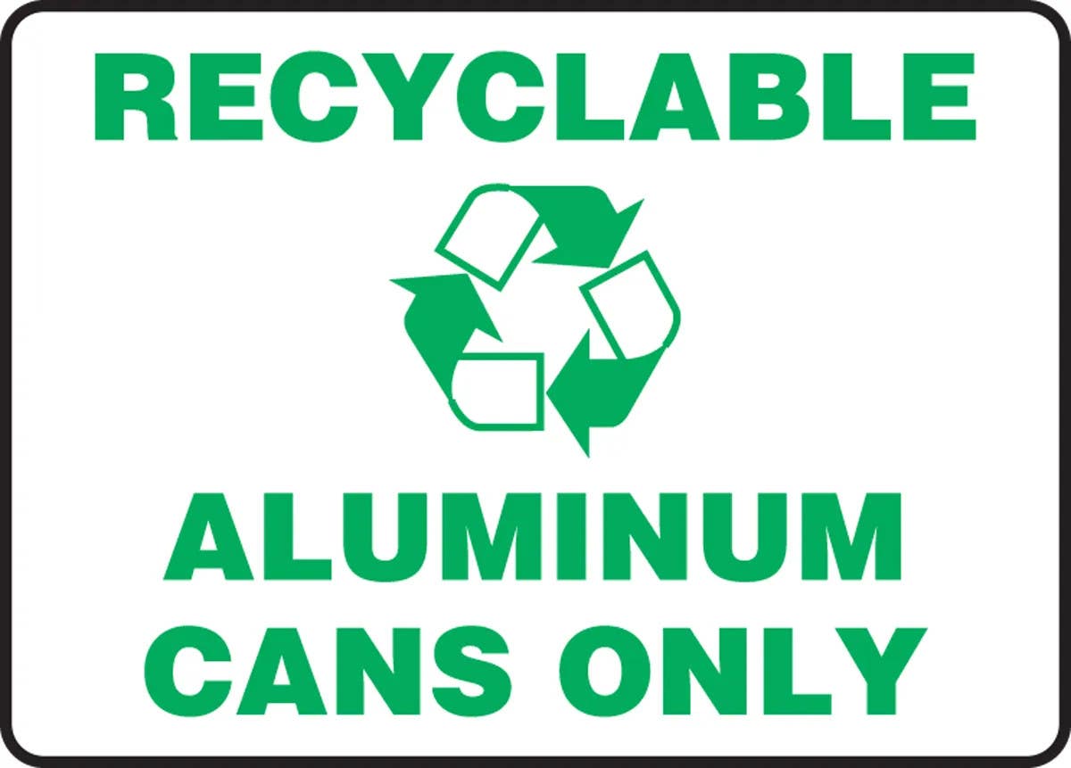 AccuformNMC MRCY522 Safety Sign, Recyclable, Aluminum Cans Only, 10" H x 14" W