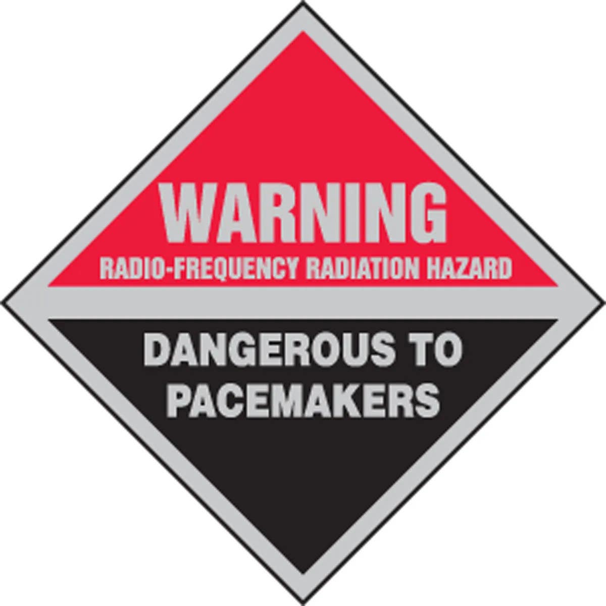AccuformNMC MRFQ501 Warning Safety Sign, Radio-Frequency Radiation Hazard, Dangerous To Pacemakers, 9" x 9"