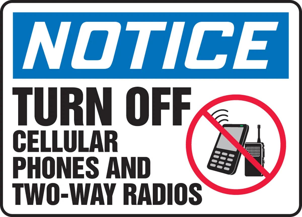 AccuformNMC MRFQ821 OSHA Notice Safety Sign, Turn Off Cellular Phones And Two-Way Radios, 10" H x 14" W