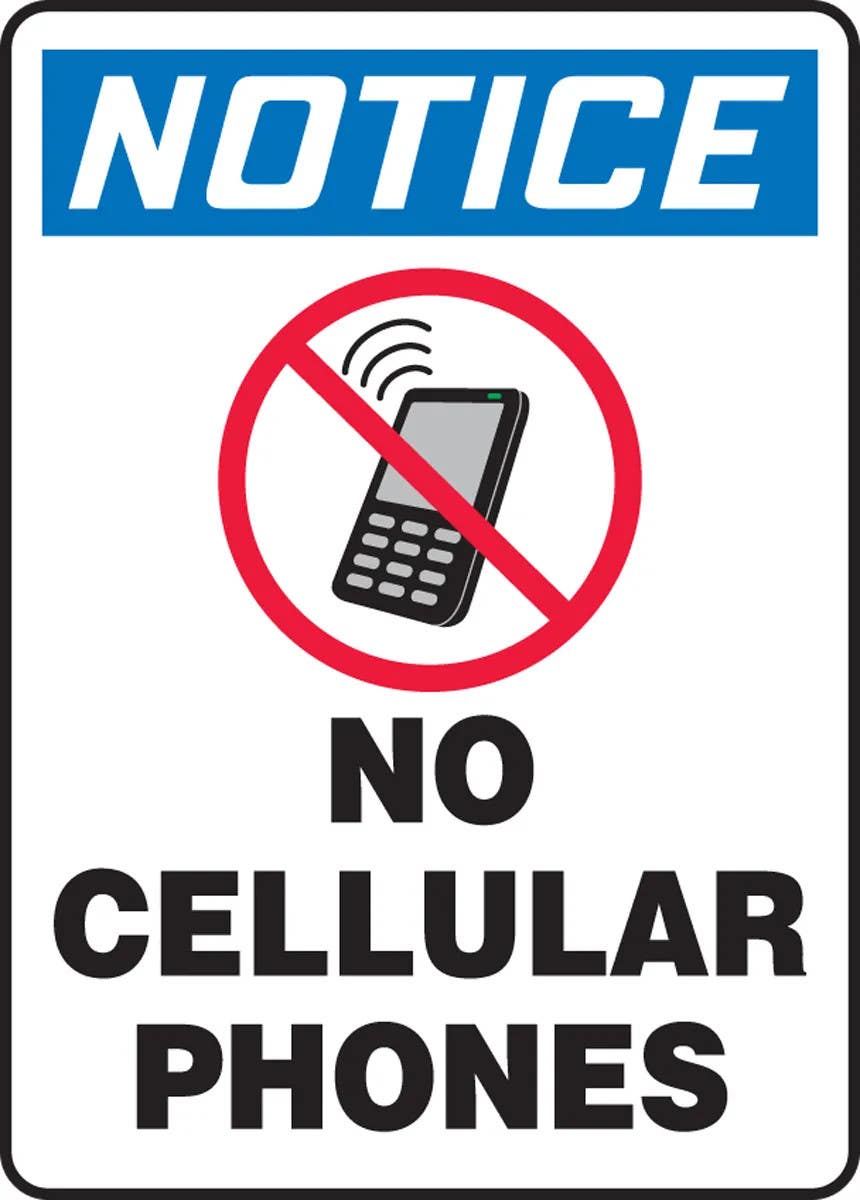AccuformNMC MRFQ829 OSHA Notice Safety Sign, No Cellular Phones, 14" H x 10" W