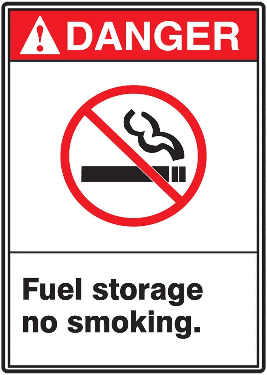 AccuformNMC MRHL007 ANSI Danger Safety Sign, Fuel Storage, No Smoking, 14" H x 10" W