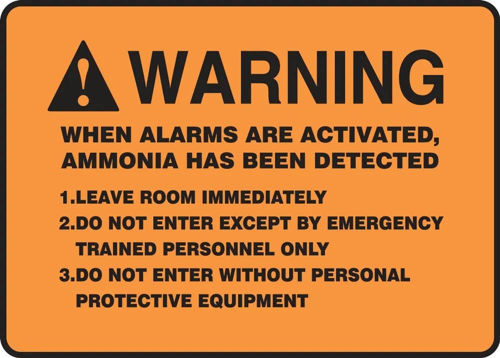 AccuformNMC MRHL303 Warning Safety Sign, When Alarms Are Activated Ammonia Has Been Detected, 10" H x 14" W