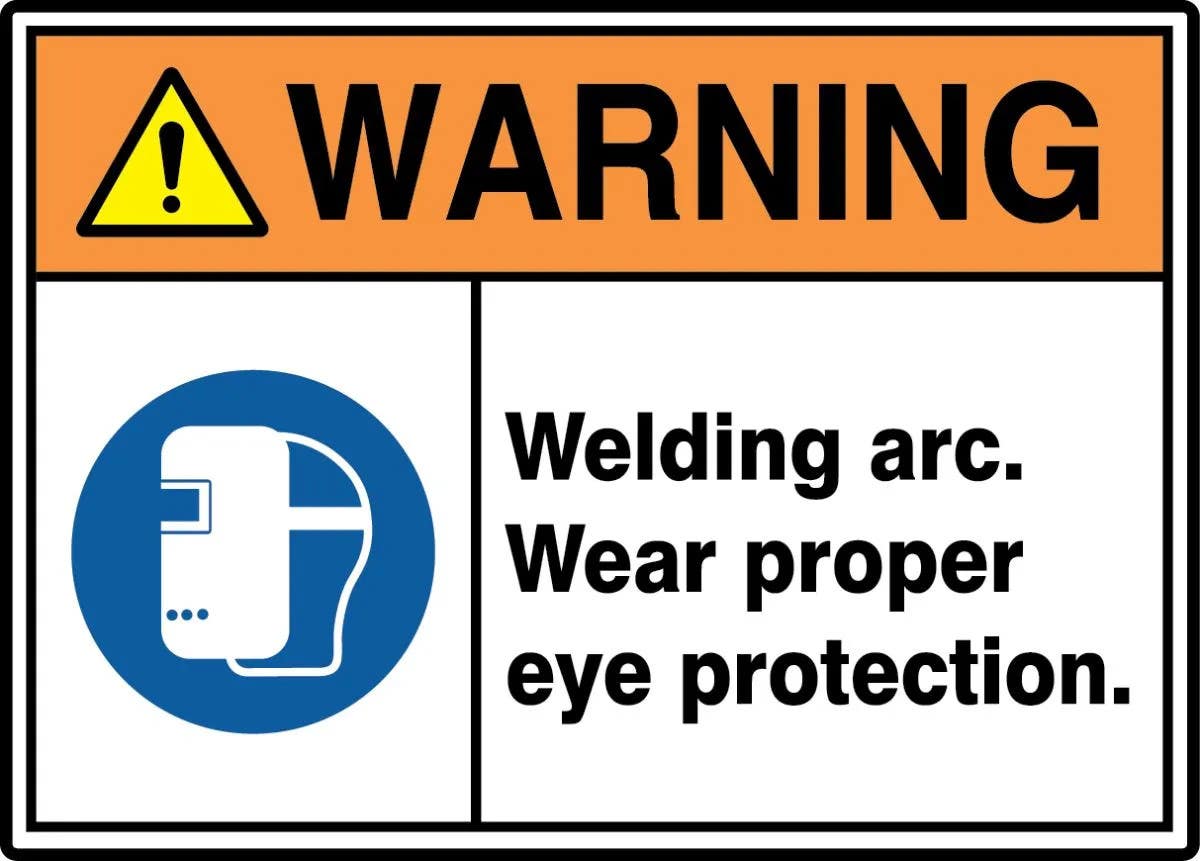 AccuformNMC MRLD30 ANSI ISO Warning Safety Sign, Welding Arc, Wear Proper Eye Protection