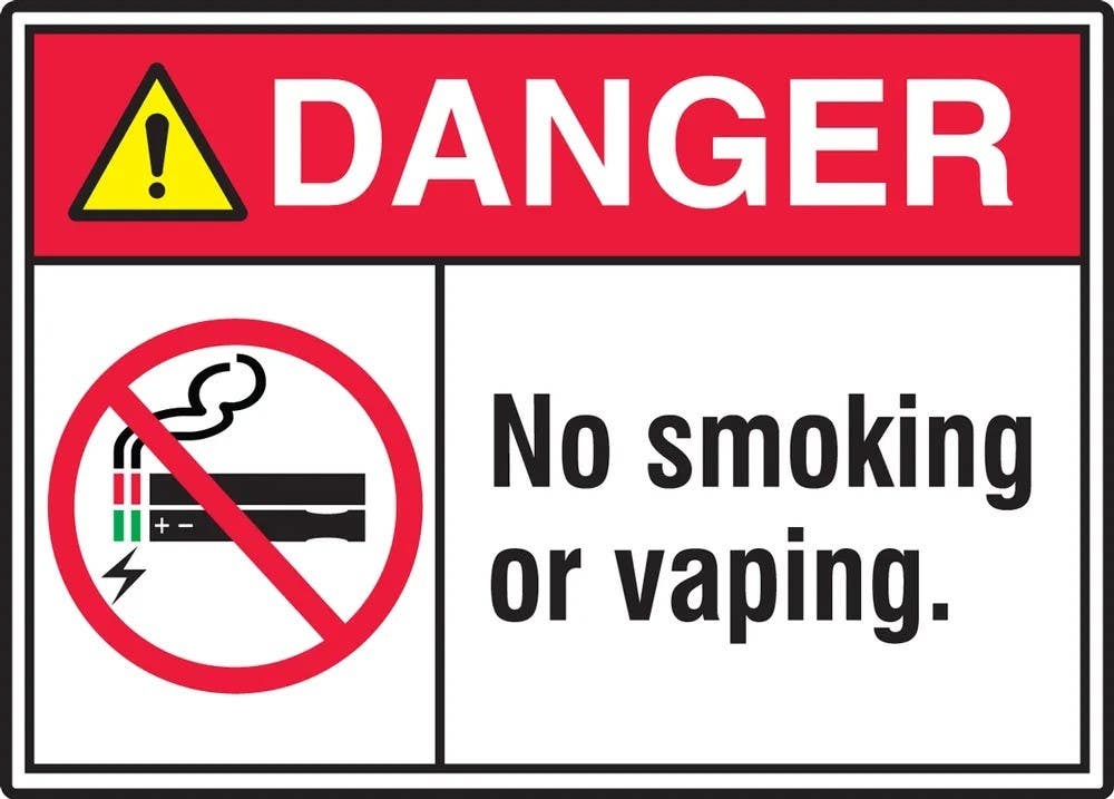 AccuformNMC MRMK007 ANSI Danger Safety Sign, No Smoking Or Vaping, 10" H x 14" W