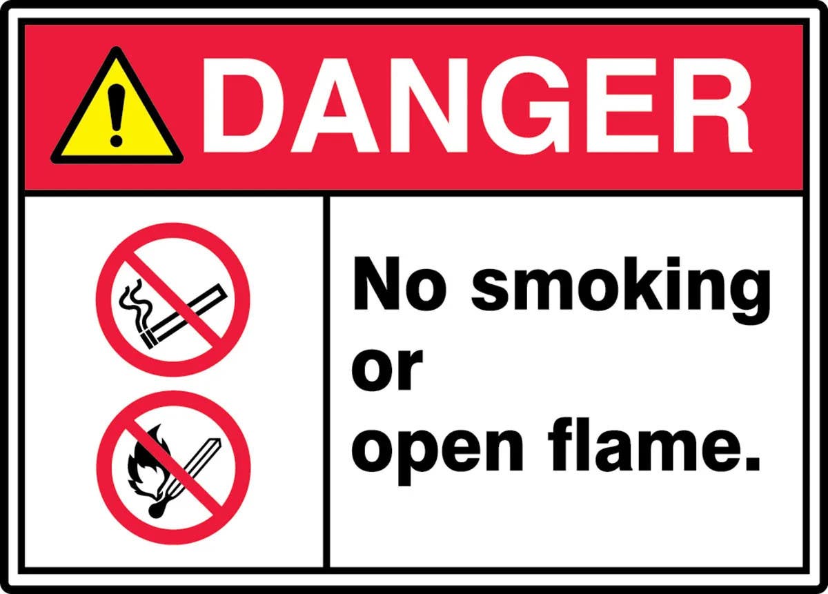 AccuformNMC MRMK00 ANSI ISO Danger Safety Sign, No Smoking Or Open Flame