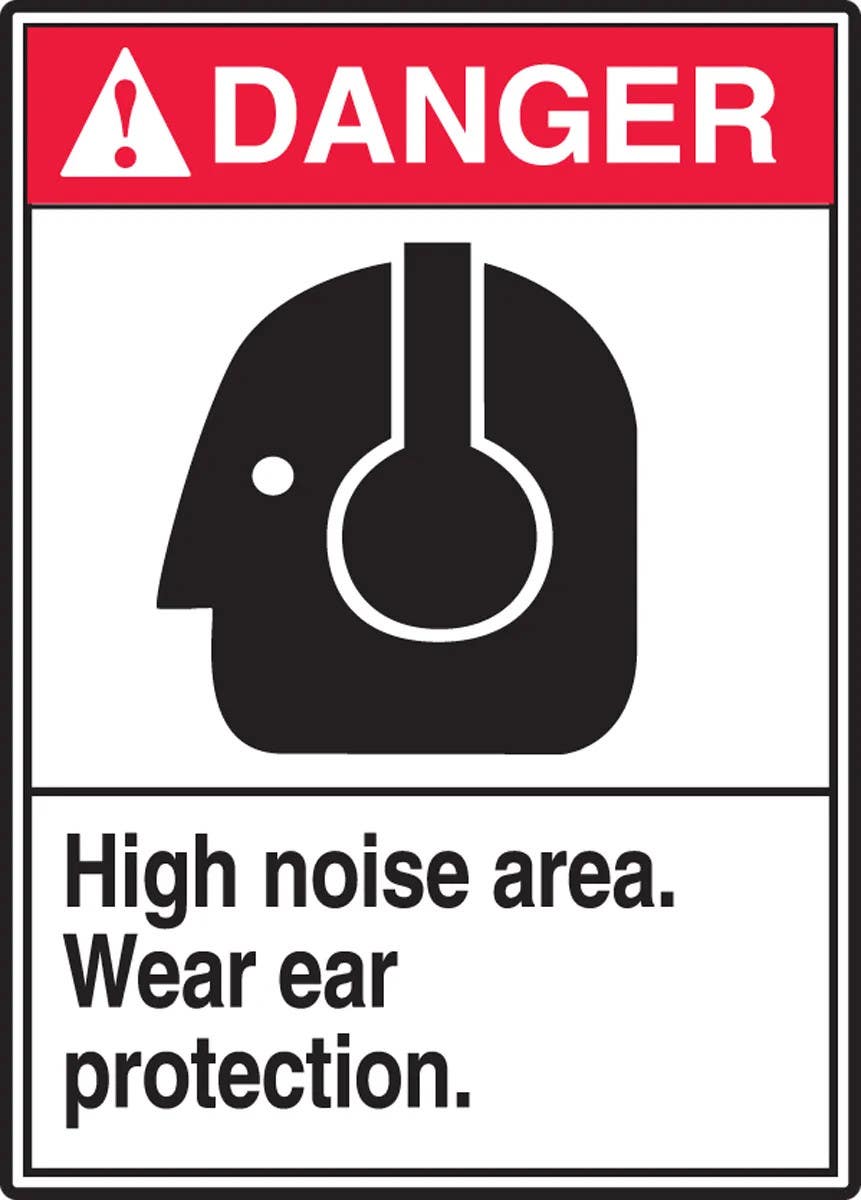 AccuformNMC MRPE102 ANSI Danger Safety Sign, High Noise Area, Wear Ear Protection, 14" H x 10" W