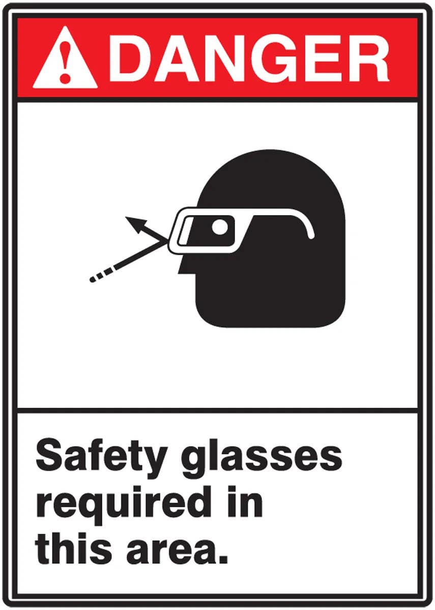 AccuformNMC MRPE110 ANSI Danger Safety Sign, Safety Glasses Required In Area, 14" H x 10" W