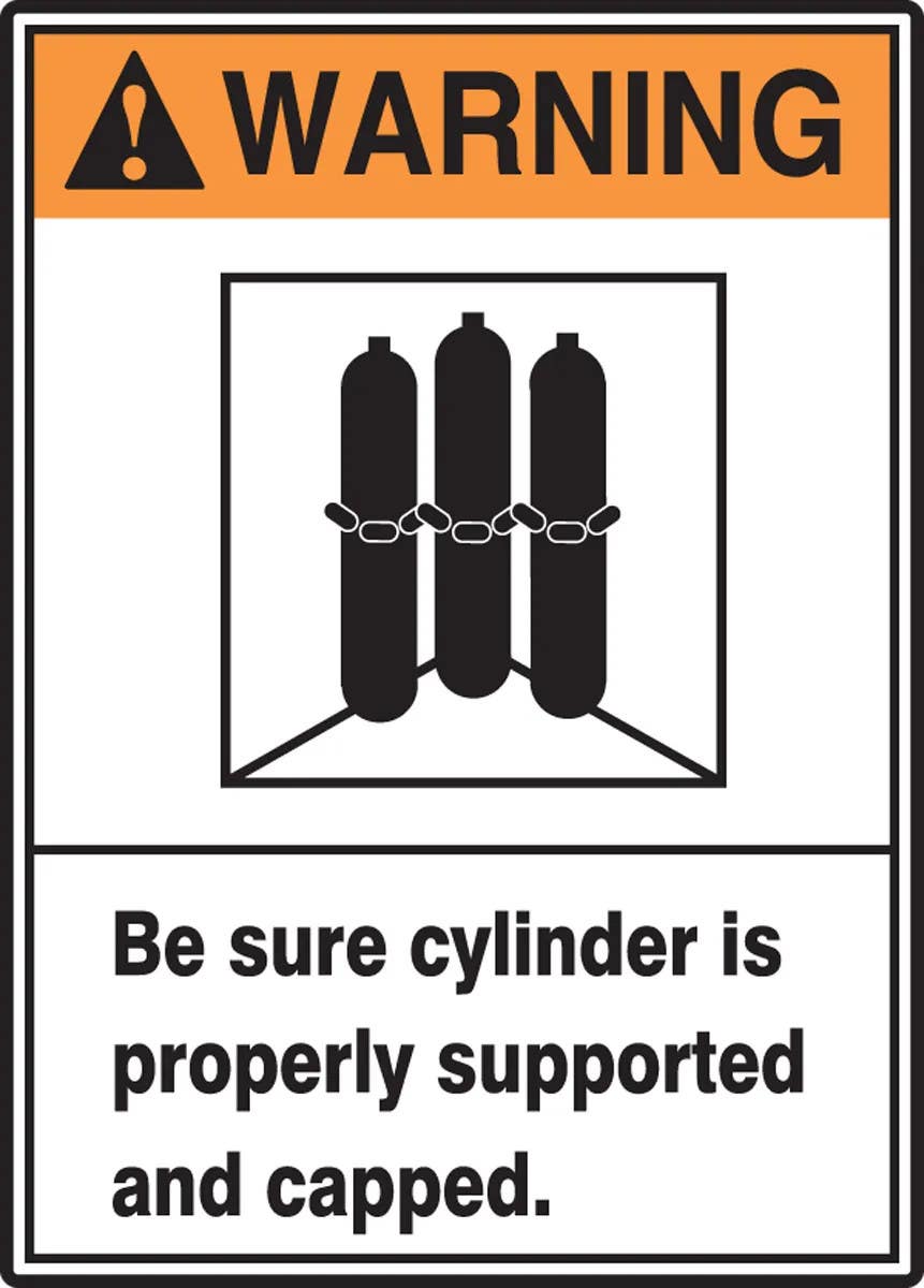 AccuformNMC MRPG30 ANSI Warning Safety Sign, Be Sure Cylinder Is Properly Supported And Capped