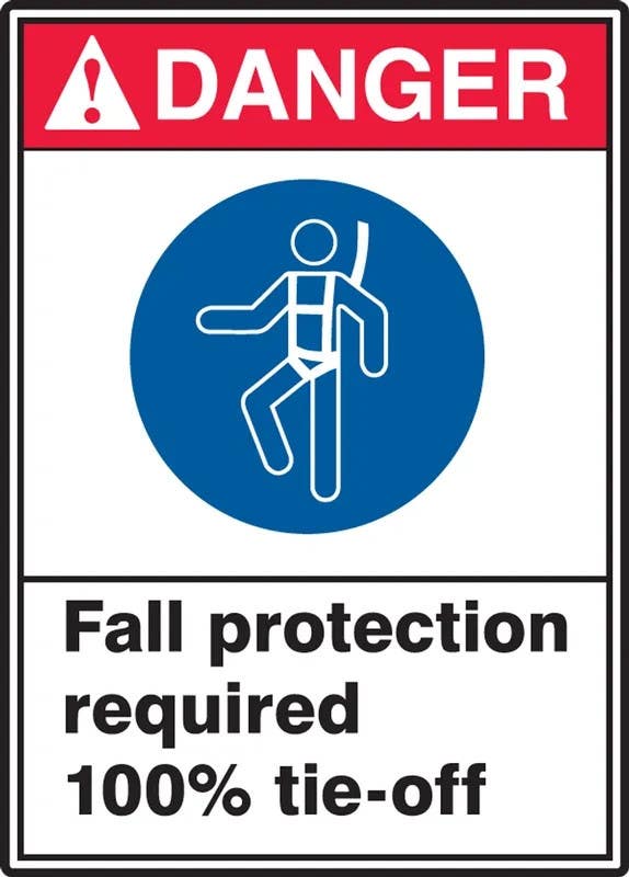 AccuformNMC MRPR101 Osha Danger Safety Sign, Danger Fall Protection Required 100% Tie-Off, 14" H x 10" W