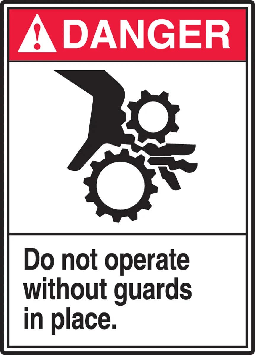AccuformNMC MRQM101 ANSI Danger Safety Sign, Do Not Operate Without Guards In Place, 14" H x 10" W