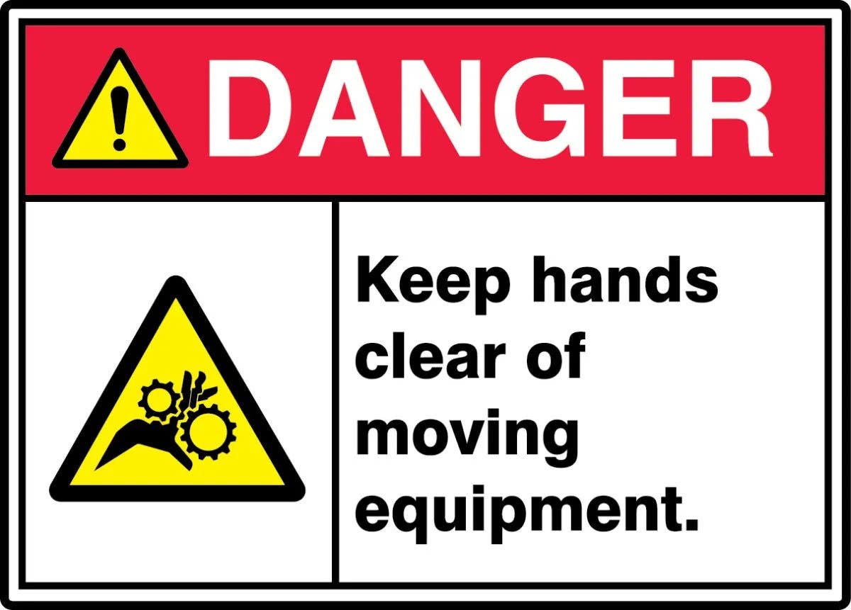 AccuformNMC MRQM10 ANSI ISO Danger Safety Sign, Keep Hands Clear Of Moving Equipment