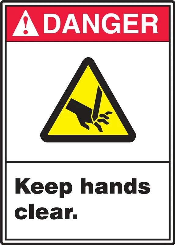 AccuformNMC MRQM125 ANSI Danger Safety Sign, Keep Hands Clear, 14" H x 10" W