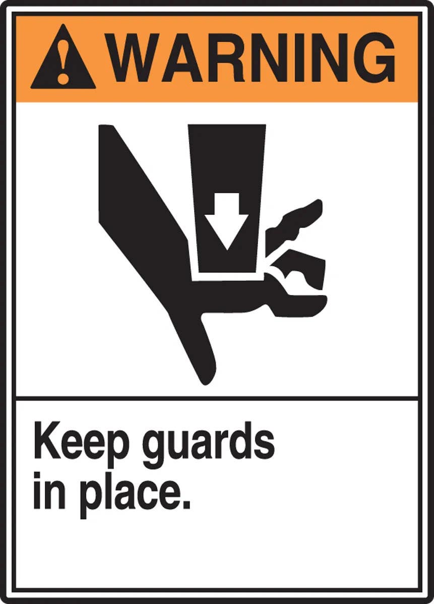 AccuformNMC MRQM305 ANSI Warning Safety Sign, Keep Guards In Place, 14" H x 10" W