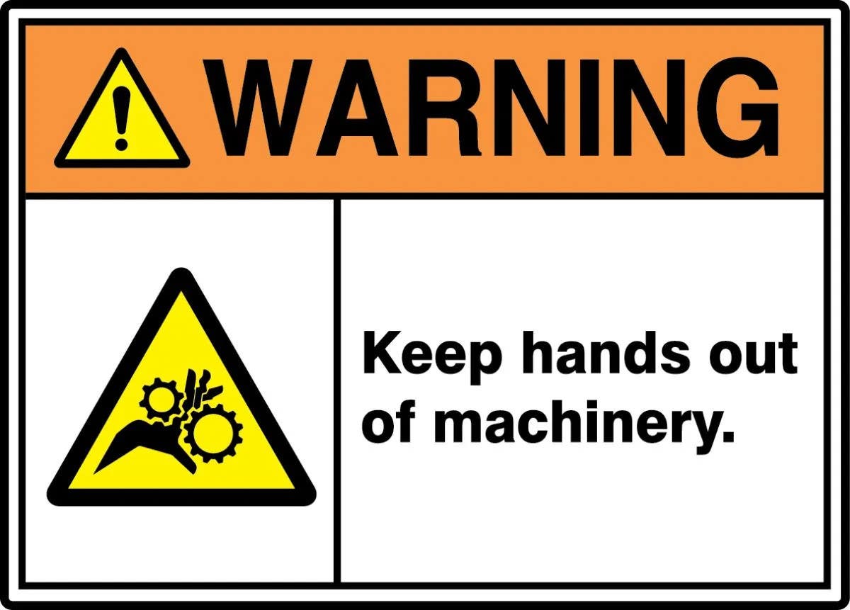 AccuformNMC MRQM3 ANSI ISO Warning Safety Sign, Keep Hands Out Of Machinery