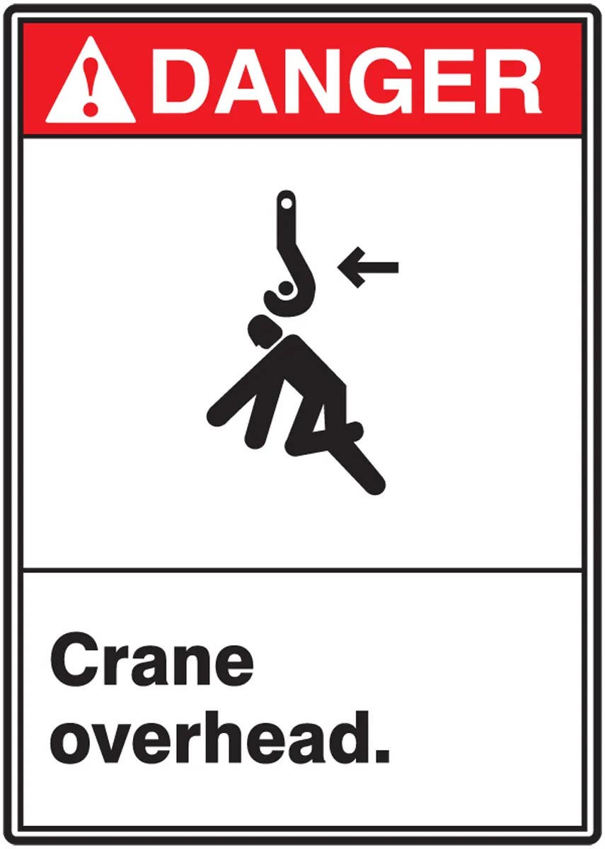 AccuformNMC MRRT104 ANSI Danger Safety Sign, Crane Overhead, 14" H x 10" W
