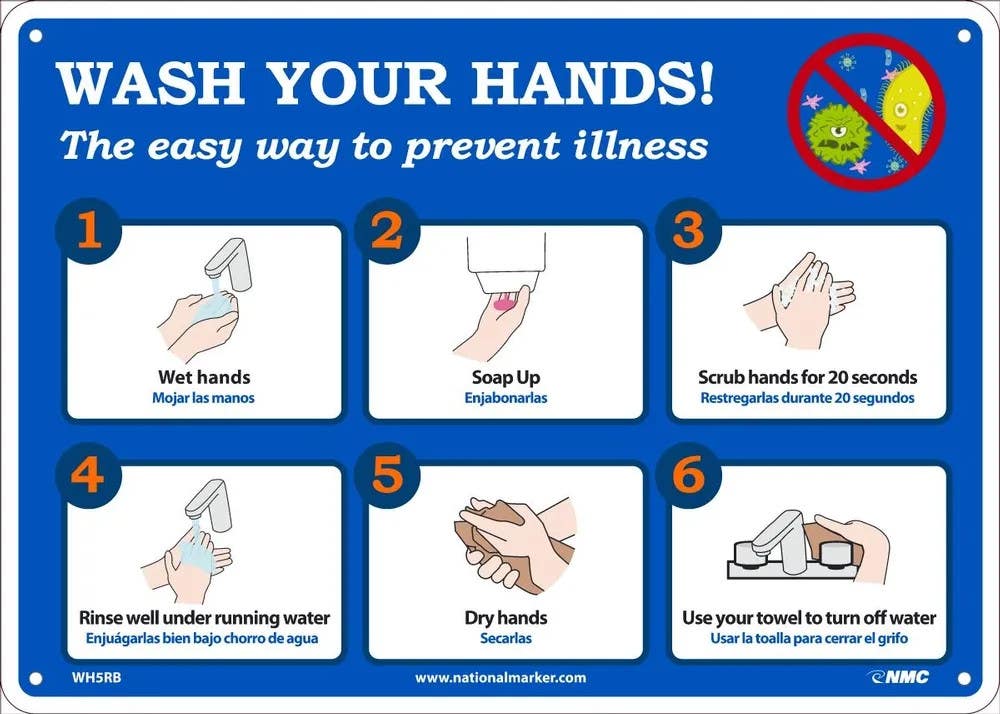 AccuformNMC MRST400 Safety Sign, Wash Your Hands! The Easy Way to Prevent Illness, 10" H x 14" W