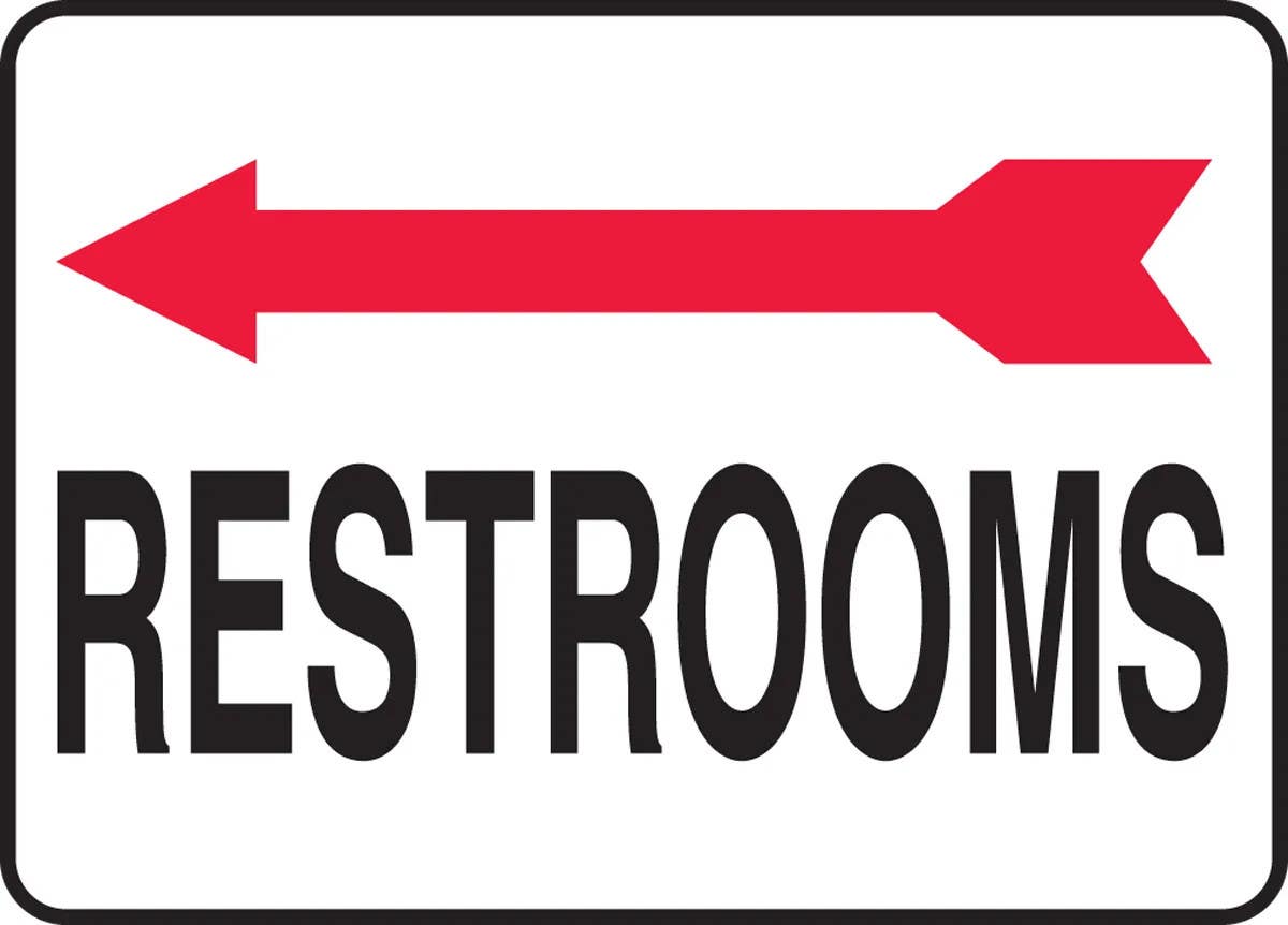 AccuformNMC MRST5 Safety Sign, Restrooms w/ Arrow