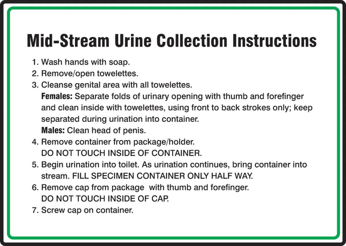 AccuformNMC MRST543 Safety Sign, Mid-Stream Urine Collection Instructions, 10" H x 14" W