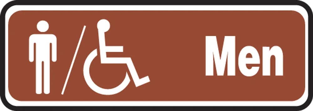 AccuformNMC MRST557 Men Accessible Restroom Sign, (Brown Background), 3" H x 10" W