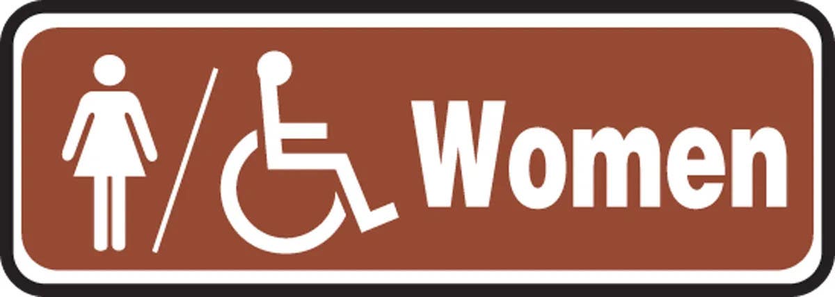AccuformNMC MRST559 Women Accessible Restroom Sign, (Brown Background), 3" H x 10" W
