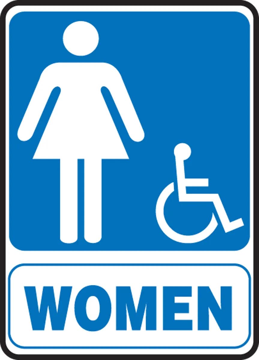 AccuformNMC MRST569 Restroom Sign, Handicap Accessible Women Restroom (Portrait), 10" H x 7" W