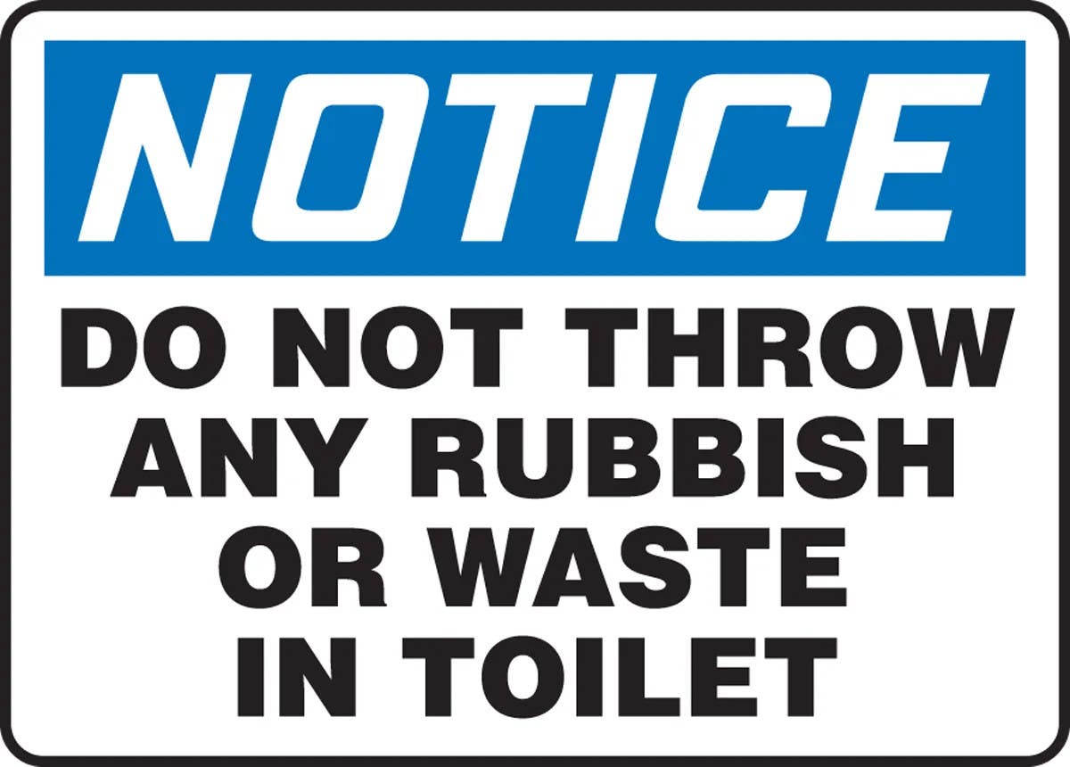 AccuformNMC MRST8 OSHA Notice Safety Sign, Do Not Throw Any Rubbish Or Waste In Toilet