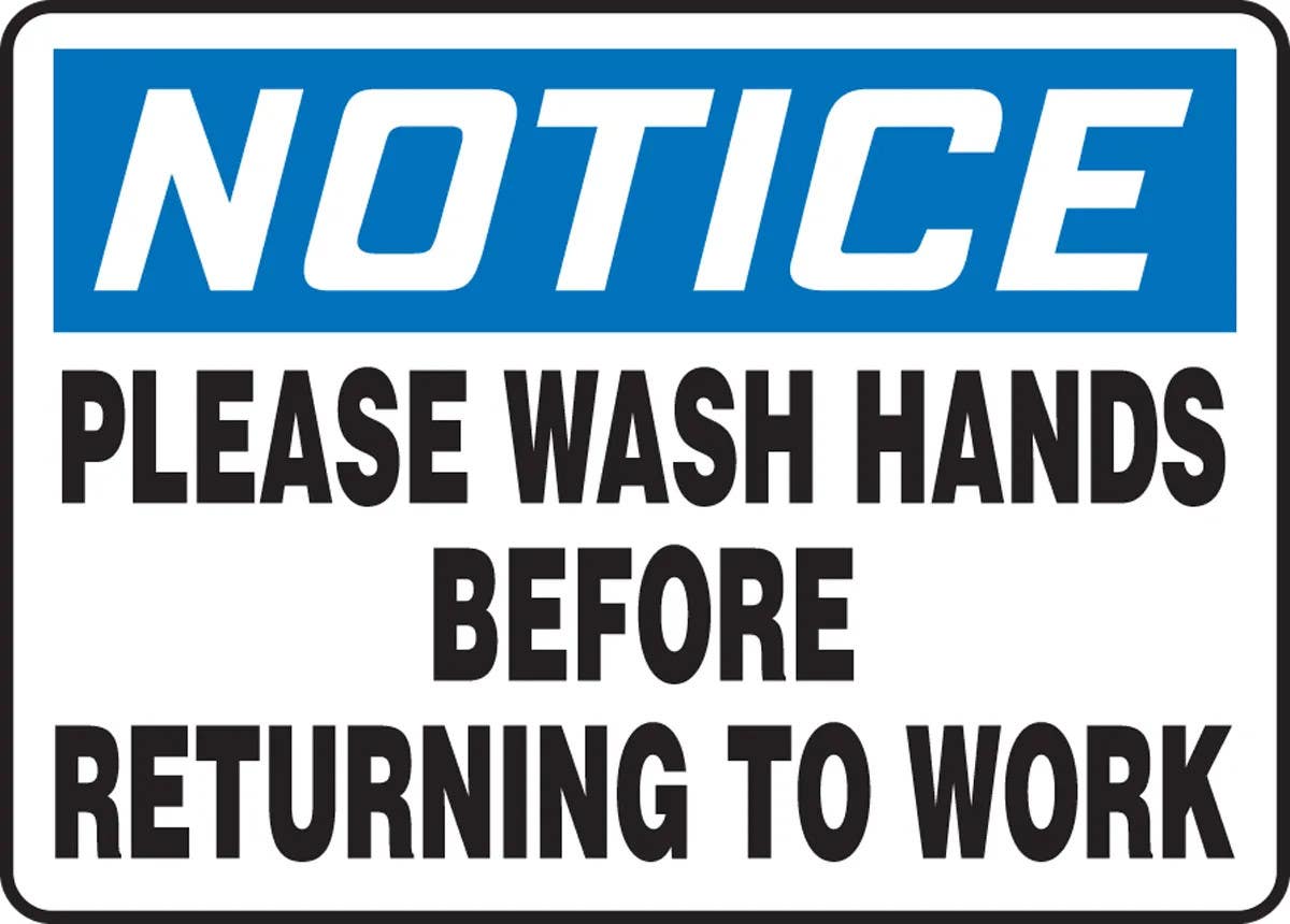 AccuformNMC MRST807 OSHA Notice Safety Sign, Please Wash Hands Before Returning To Work, 10" H x 14" W
