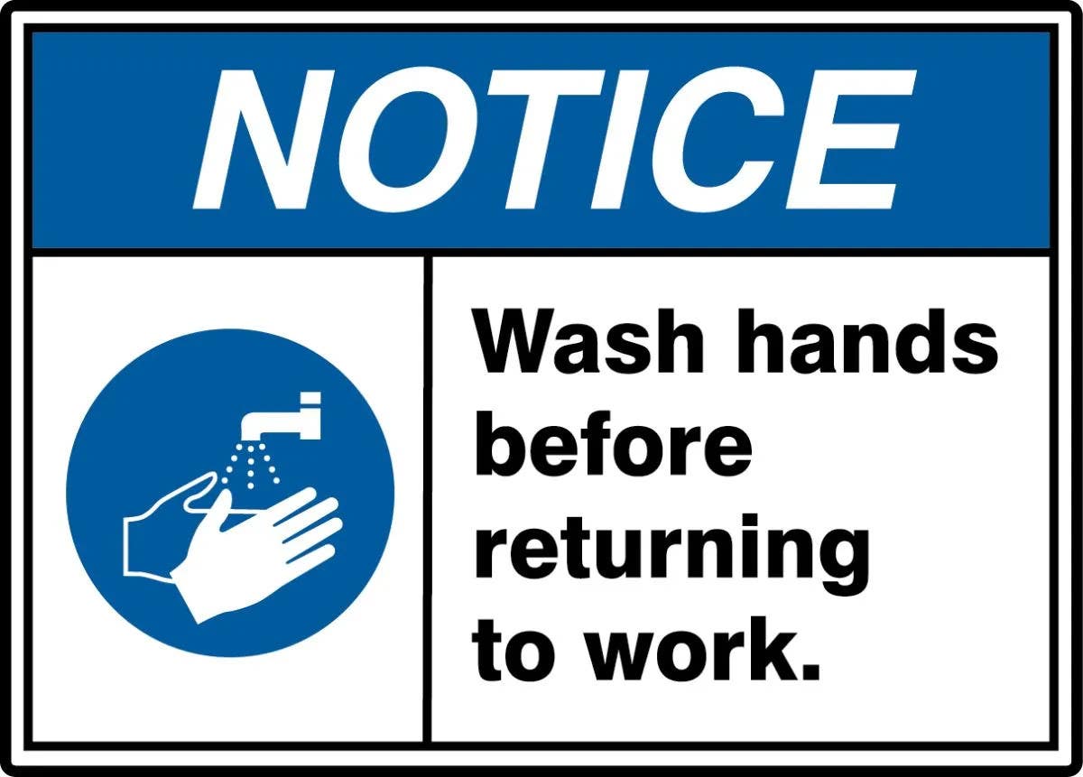AccuformNMC MRST82 ANSI ISO Notice Safety Sign, Wash Hands Before Returning To Work