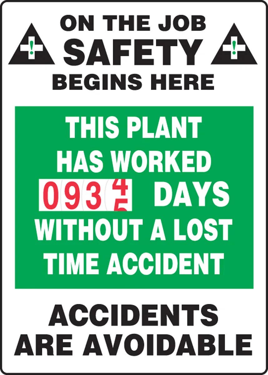 AccuformNMC MSCBDD13 Turn-A-Day Scoreboards, This Plant Has Worked _ Days Without A Lost Time Accident, 36" H x 24" W