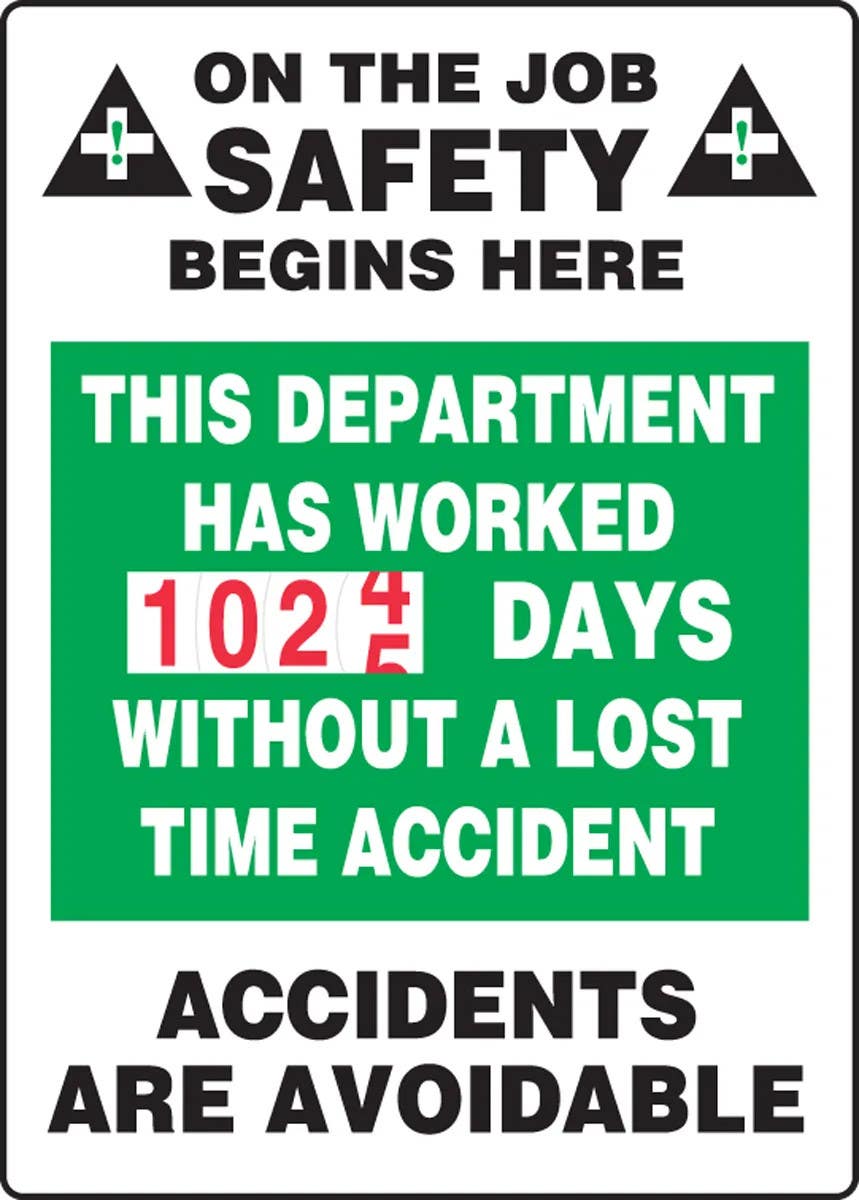 AccuformNMC MSCBDD14 Turn-A-Day Scoreboards, This Department Has Worked _ Days Without A Lost Time Accident, 36" H x 24" W
