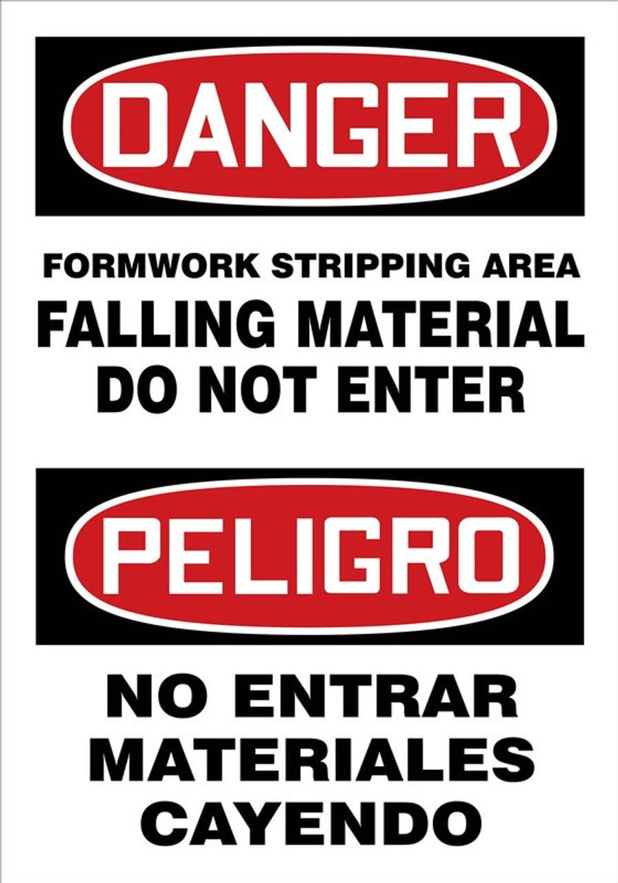 AccuformNMC MSCR103 Bilingual Danger Safety Sign, Formwork Stripping Area, Falling Material, Do Not Enter, 20" H x 14" W