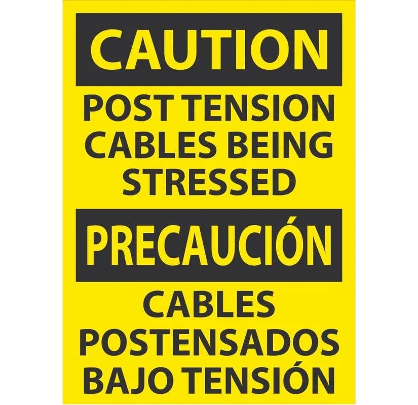 AccuformNMC MSCR606 Bilingual Caution Safety Sign, Post Tension Cables Being Stressed, 20" H x 14" W