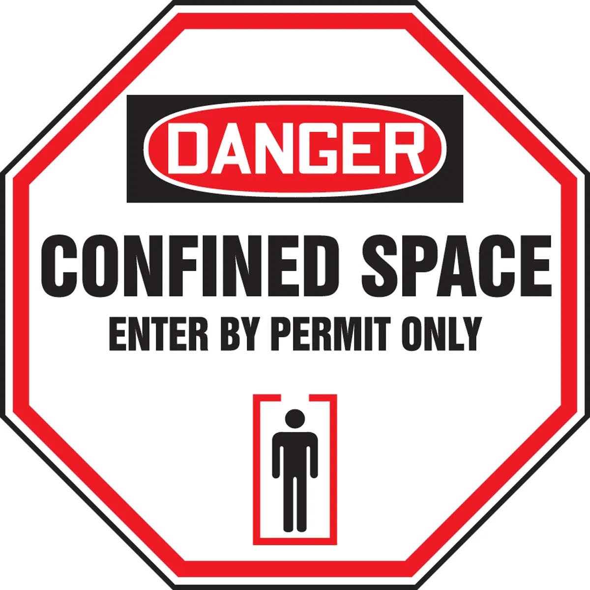 AccuformNMC MSHP1 OSHA Danger Safety Sign, Confined Space, Enter By Permit Only, Octagon