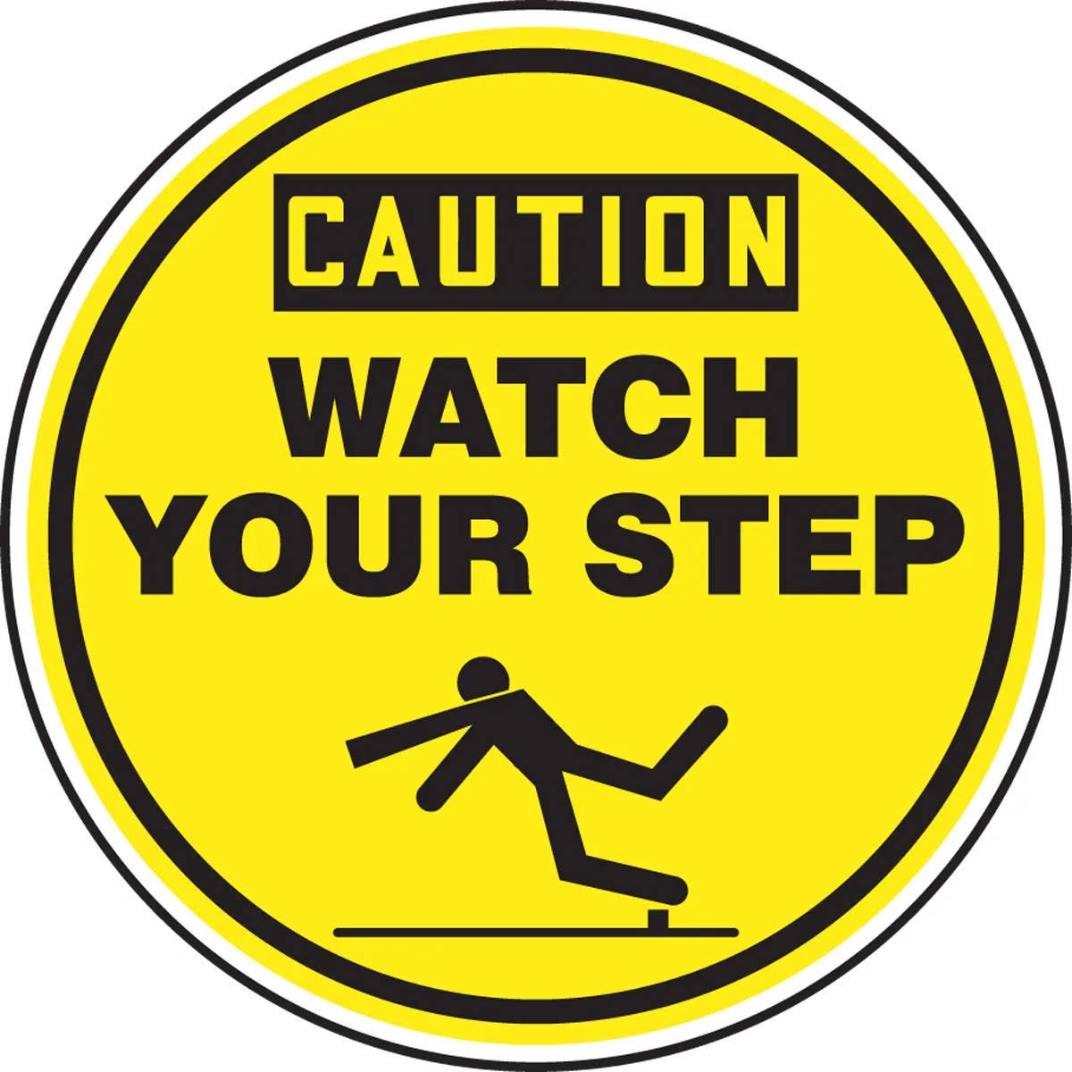 AccuformNMC MSHP6 OSHA Caution Safety Sign, Watch Your Step, Circle