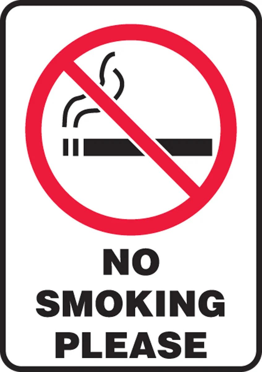 AccuformNMC MSMG517 Smoking Control Sign, No Smoking Please, 10" H x 7" W