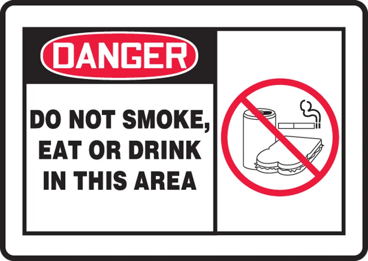 AccuformNMC MSMK01 OSHA Danger Safety Sign, Do Not Smoke, Eat Or Drink In This Area