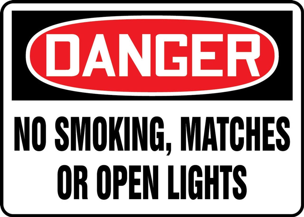 AccuformNMC MSMK042 OSHA Danger Safety Sign, No Smoking, Matches Or Open Lights, 10" H x 14" W