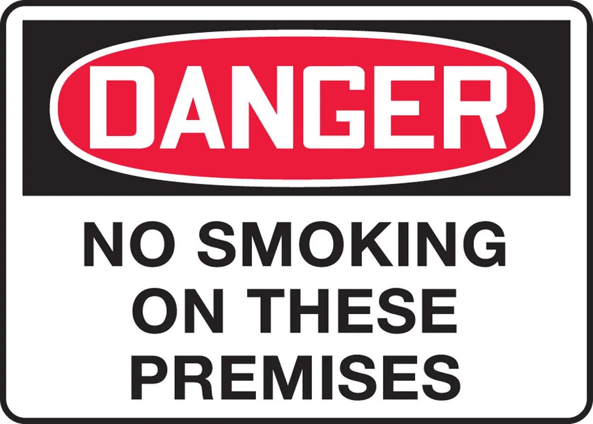 AccuformNMC MSMK101 OSHA Danger Safety Sign, No Smoking On These Premises, 10" H x 14" W