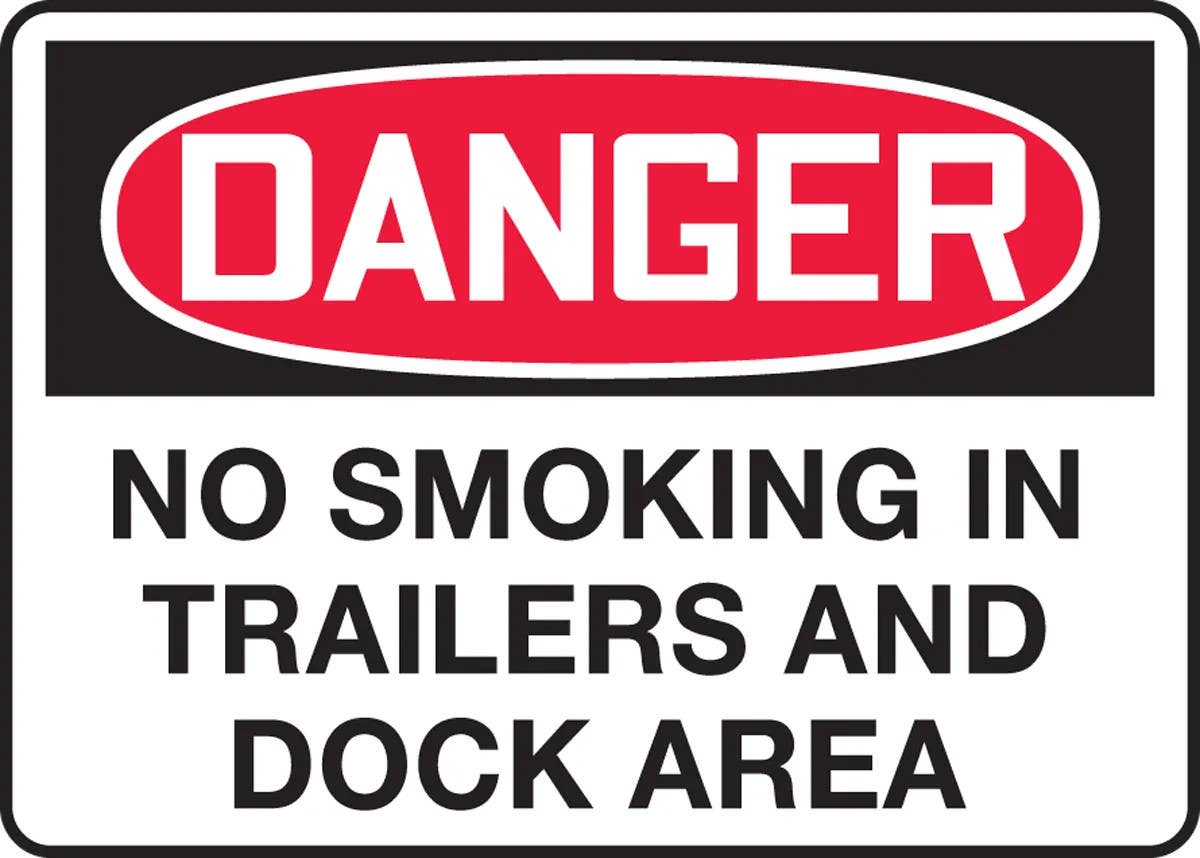 AccuformNMC MSMK108 OSHA Danger Safety Sign, No Smoking In Trailers And Dock Area, 10" H x 14" W