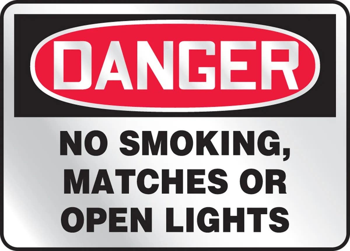 AccuformNMC MSMK136RV OSHA Danger Safety Sign, No Smoking, Matches Or Open Lights, Reflective Sheet, 10" H x 14" W