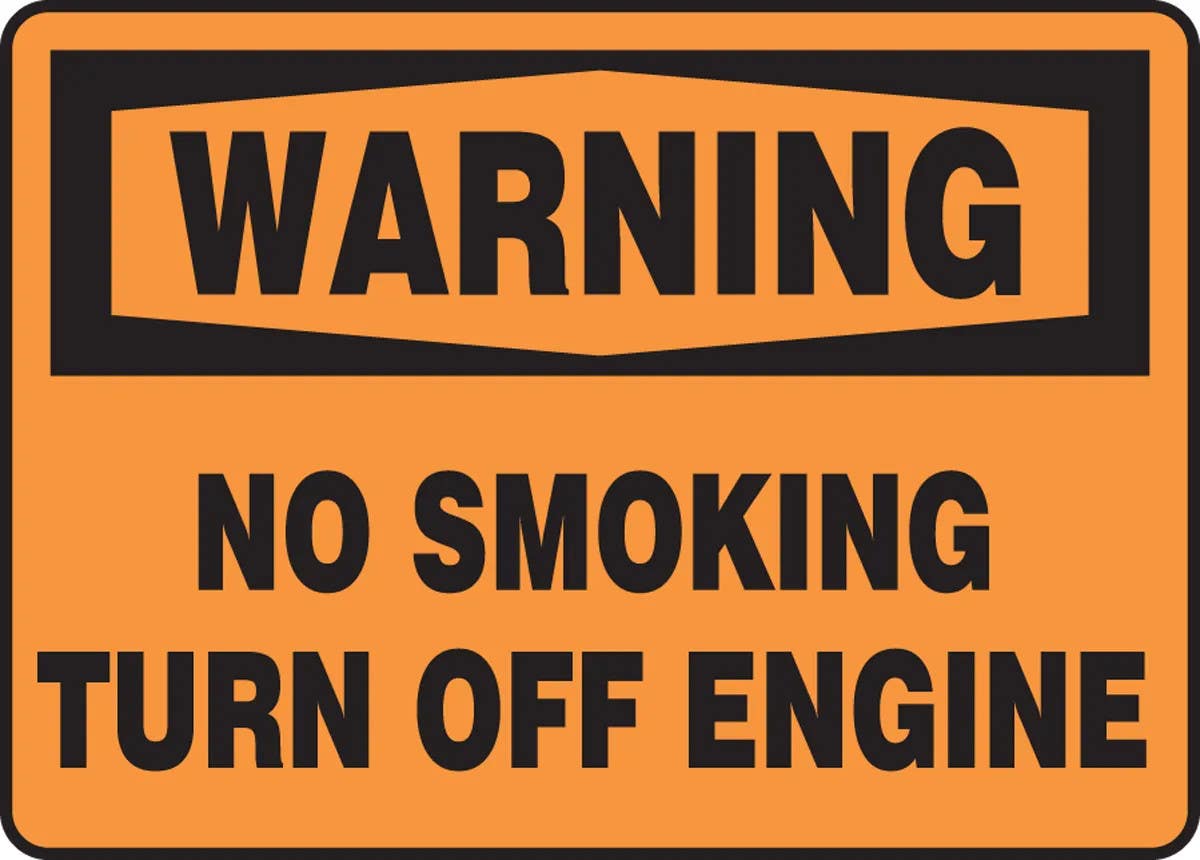 AccuformNMC MSMK300 OSHA Warning Safety Sign, No Smoking, Turn Off Engine, 10" H x 14" W