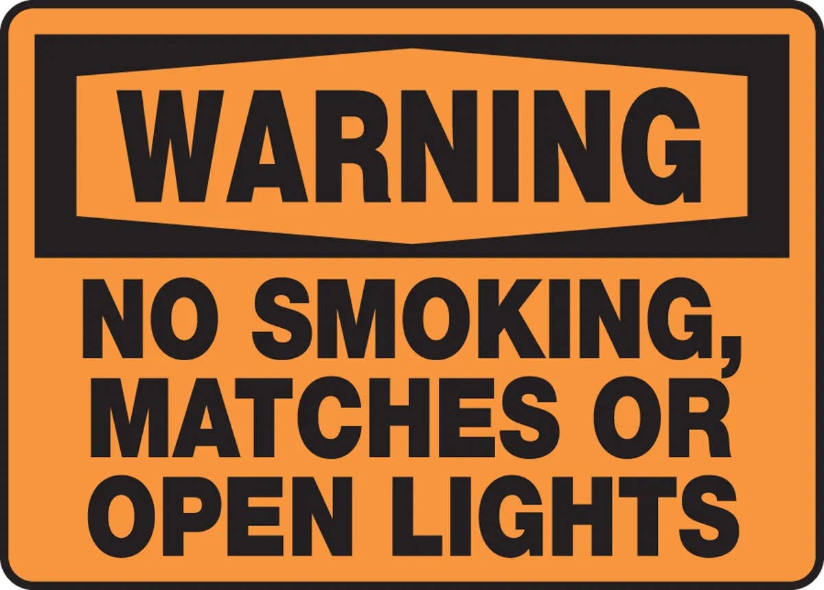 AccuformNMC MSMK307 OSHA Warning Safety Sign, No Smoking, Matches Or Open Lights, 10" H x 14" W
