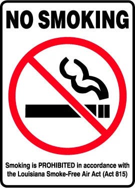 AccuformNMC MSMK438 Safety Sign, No Smoking Louisiana Smoke-Free Air Act, 14" H x 10" W