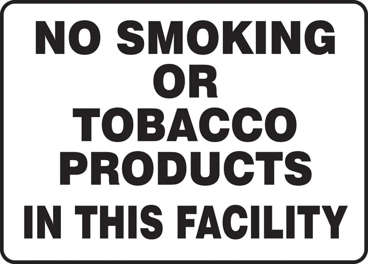 AccuformNMC MSMK440 Safety Sign, No Smoking Or Tobacco Products In This Facility, 10" H x 14" W