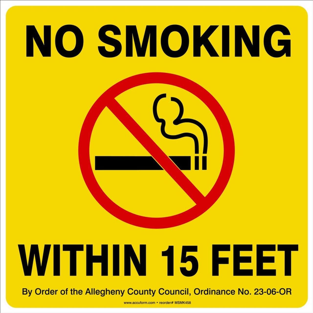 AccuformNMC MSMK45 Safety Sign, No Smoking Within 15 Feet, 10" x 10"