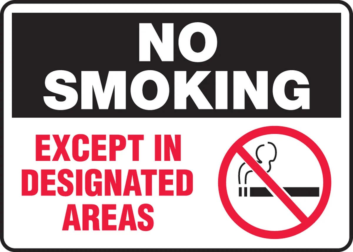 AccuformNMC MSMK Smoking Control Sign, No Smoking, Except In Designated Areas