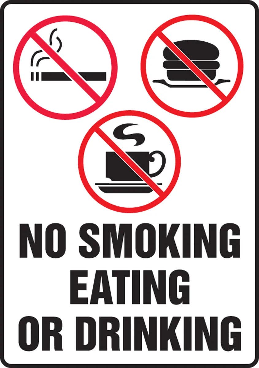 AccuformNMC MSMK505 Safety Sign, No Smoking Eating Or Drinking, 10" H x 7" W